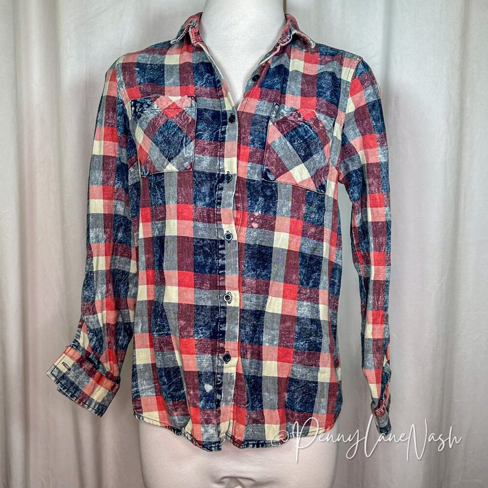 DizzyLizzy Plaid Distressed Button Down Shirt - Picture 2 of 9